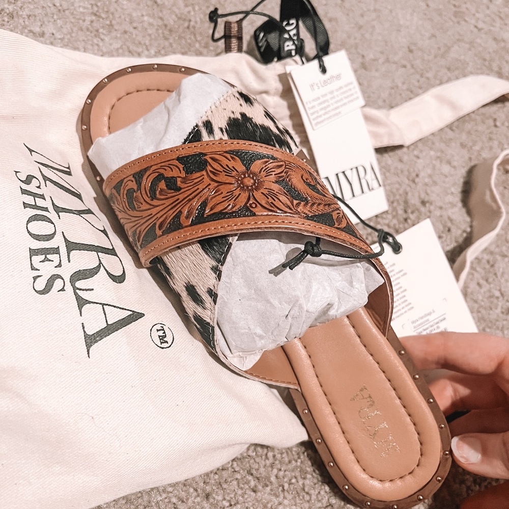 Myra Women's Brown and Black Sandals-Cowhide